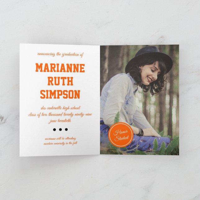 Invitation Orange Circles Photo Graduation (Intérieur)