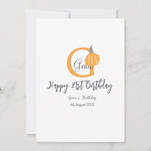 Invitation Orange citrouille automne anniversaire 21e chute d (Devant)