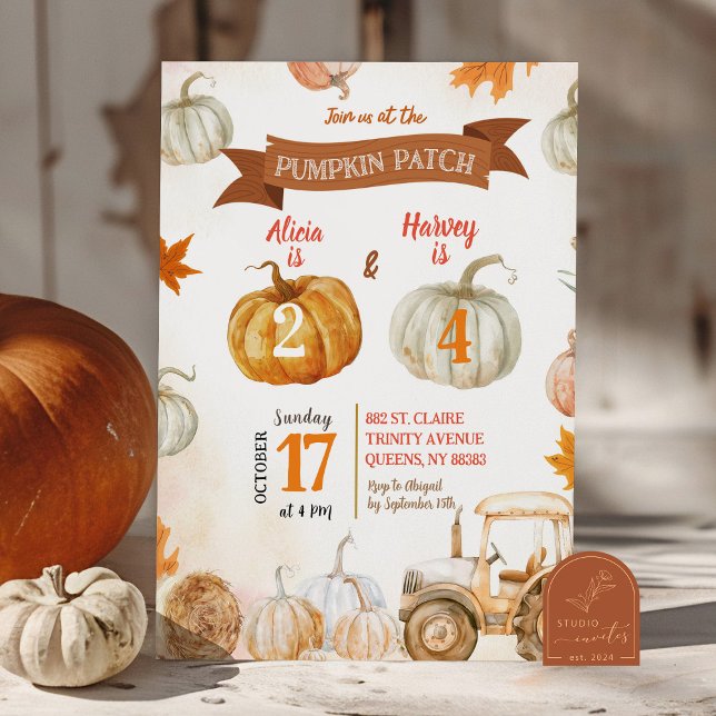 Invitation Orange Citrouille Patter Tractor Jour d'anniversai (Créateur téléchargé)