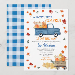 Invitation Orange Citrouille Truck Baby shower fille Invitati