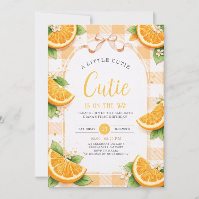 Invitation Orange Citrus First Birthday Party Invite (Devant)