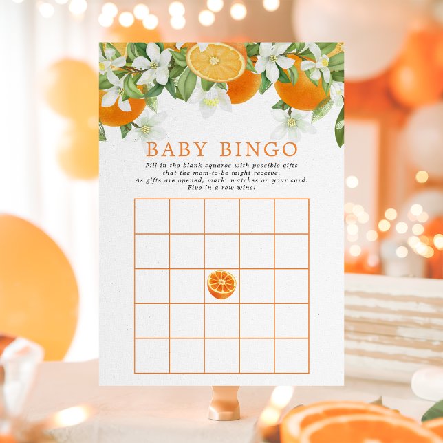 Invitation Orange Citrus Little Cutie Baby shower Bingo Jeu (Créateur téléchargé)