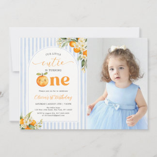 Invitation Orange Citrus Little Cutie Birthday Photo