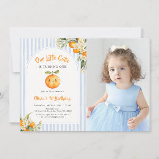 Invitation Orange Citrus Little Cutie Birthday Photo
