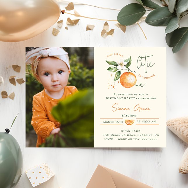 Invitation Orange Citrus Little Cutie First Birthday Photo  (Créateur téléchargé)