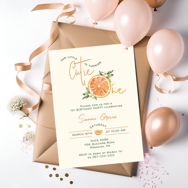 Invitation Orange Citrus Little Cutie Photo Birthday Party (Créateur téléchargé)