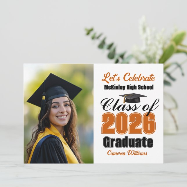 Invitation Orange Class of 2026 Photo Graduation Party (Debout devant)