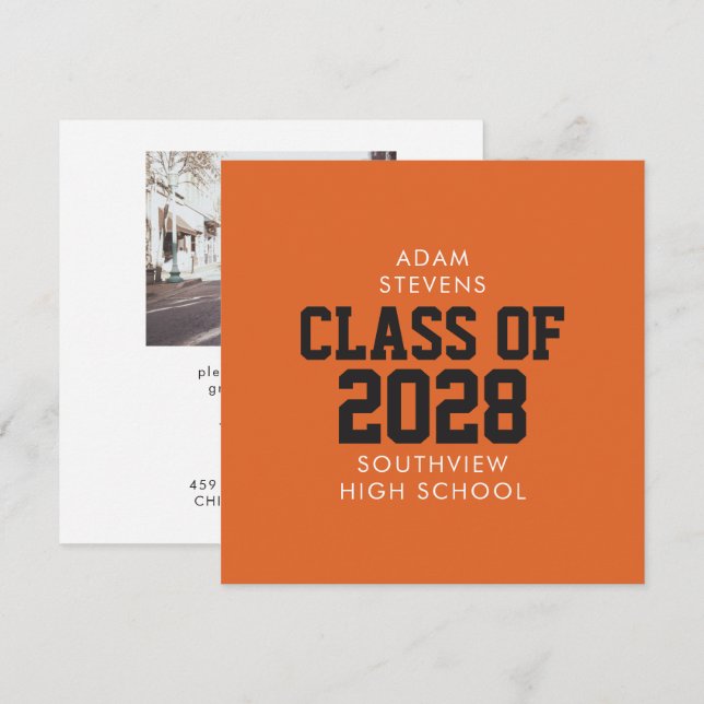 Invitation Orange Classic Varsity Graduate Party (Devant / Derrière)