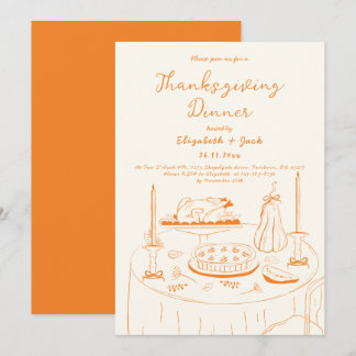 Invitation Orange & Crème Dessin à Main Levée Thanksgiving