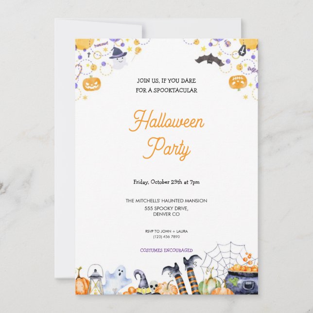 INVITATION ORANGE CUT ET CRAINTE ET PARTI PURPLE HALLOWEEN (Devant)