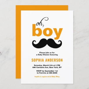 Invitation Orange Cute C'est un Baby shower de moustache garç