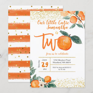 Invitation Orange Cutie 2e anniversaire Parties scintillant o