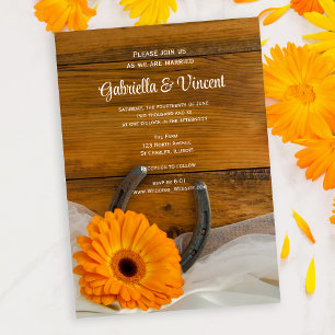 Invitation Orange Daisy et Horseshoe Country Western Mariage