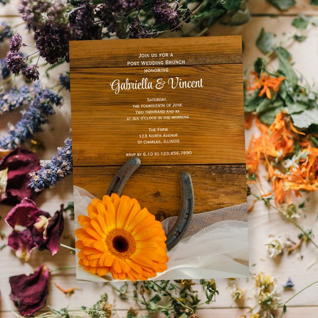 Invitation Orange Daisy Horseshoe Western Post Wedding Brunch (Créateur téléchargé)