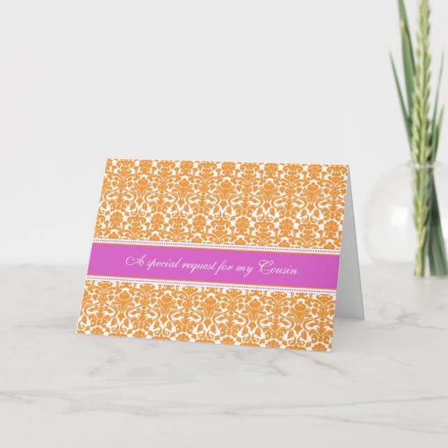 Invitation Orange Damask Cousin Bridesmaid Invite Card (Devant)