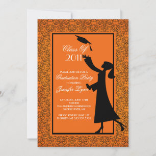 Invitation Orange Damask Diplômé