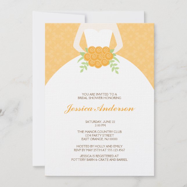 Invitation Orange Damask et Fête des mariées de mariée (Devant)