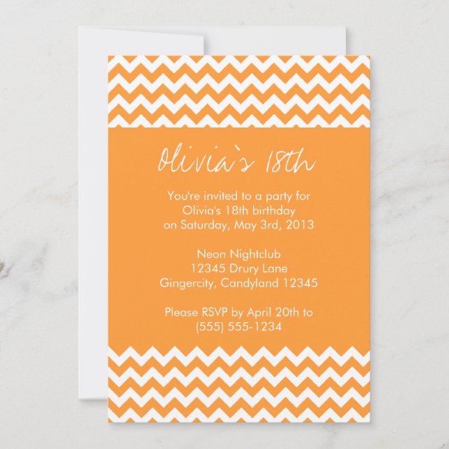 Invitation orange d'anniversaire de Chevron (Devant)