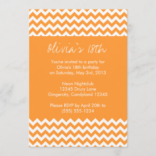 Invitation orange d'anniversaire de Chevron