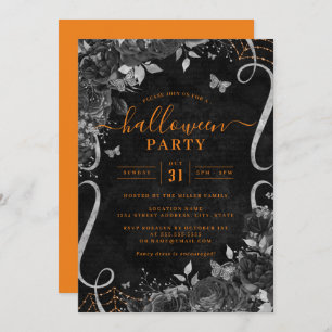 Invitation Orange Dark Éffrayant Floral Scroll Halloween Part