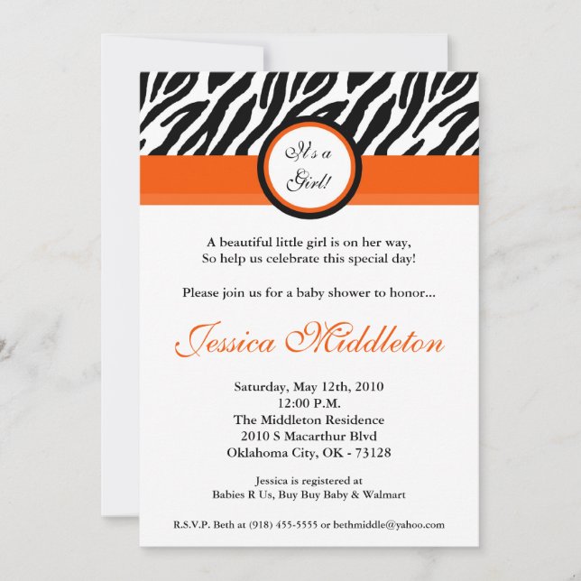 invitation orange de baby shower d'impression du (Devant)