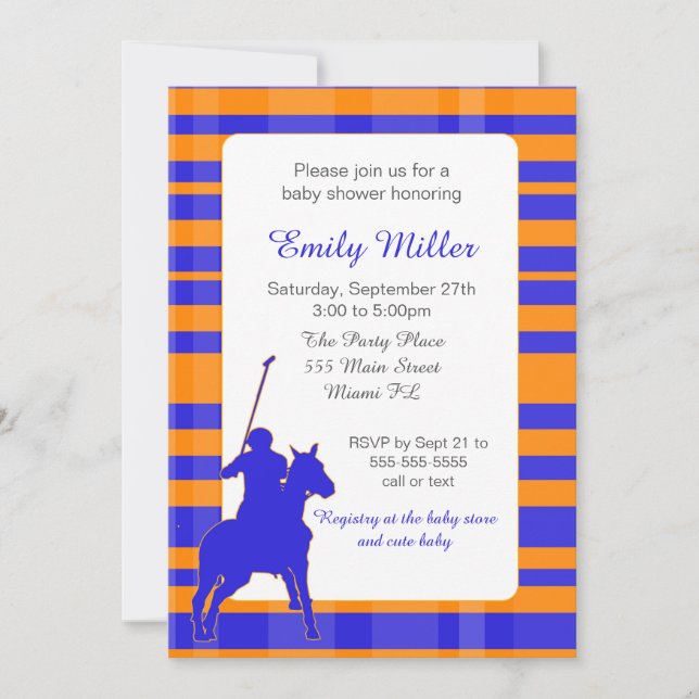 Invitation Orange de bleu royal d'invitation de baby shower (Devant)