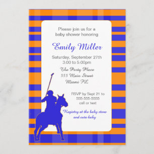 Invitation Orange de bleu royal d'invitation de baby shower