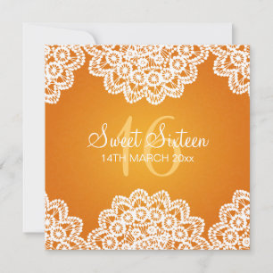 Invitation Orange de dentelle Vintage du Sweet sixteen