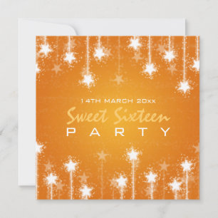 Invitation Orange des étoiles chatoyantes du Sweet sixteen