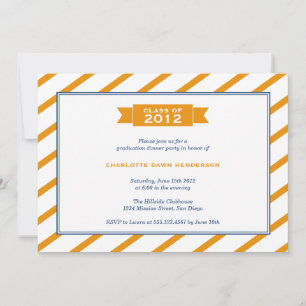 Invitation orange d'obtention du diplôme de rayure
