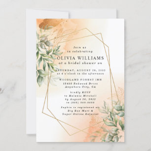 Invitation Orange Elégant eucalyptus romantique feuille rusti