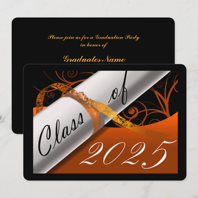 Invitation Orange et Black Graduation Party (Devant / Derrière)