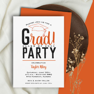 Invitation Orange et Black Graduation Party