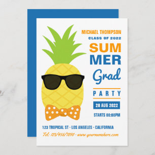 Invitation Orange et Blue Ananas Summer Grad Party Invita