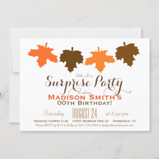 Invitation Orange et Brown automne Feuilles Anniversaire Surp