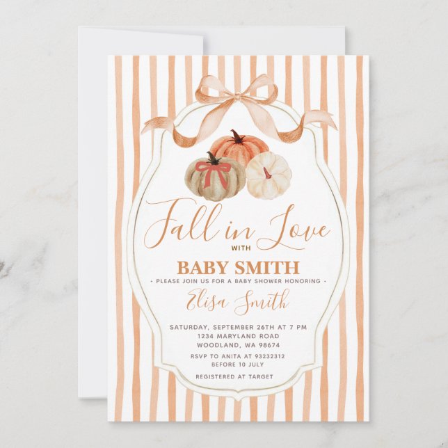 Invitation Orange et Citrouille blanc tombent dans le Baby sh (Devant)