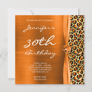 Invitation Orange et Gold Leopard Foil 30e anniversaire