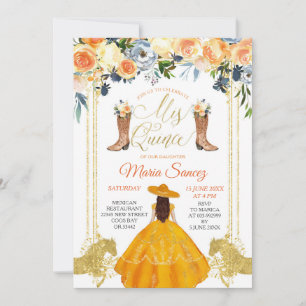 Invitation Orange et Gold Western Charra Mis Quince Invitati