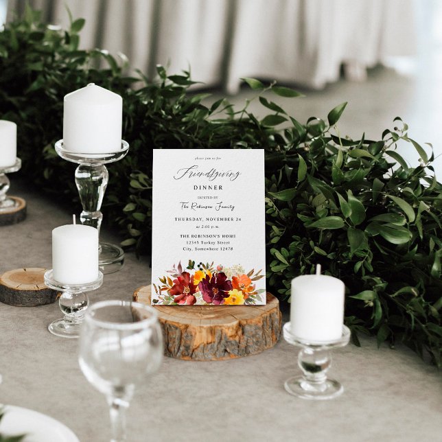 Invitation Orange et Jaune Chute d'Or Floral Friendsgiving (Créateur téléchargé)