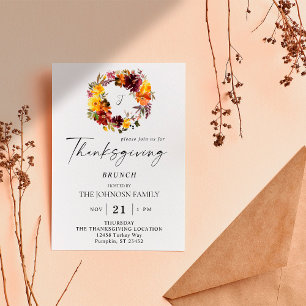 Invitation Orange et jaune fleuri Thanksgiving Wreath