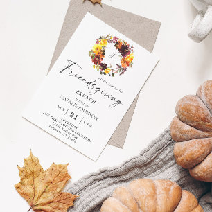 Invitation Orange et jaune Floral Friendsgiving Wreath