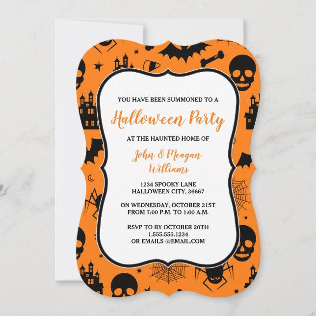 Invitation orange et noire de partie de Halloween (Devant)