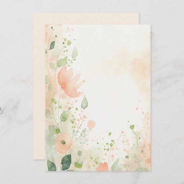 Invitation Orange et pêche aquarelle floral blanc mariage (Devant / Derrière)