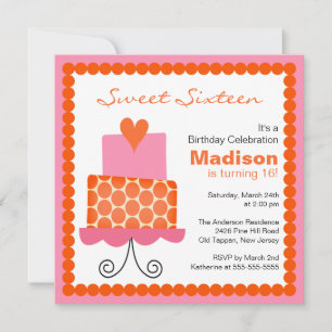 Invitation orange et rose de sweet sixteen de