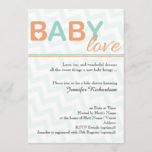 Invitation Orange et Turquoise Baby Love Baby shower Invitati