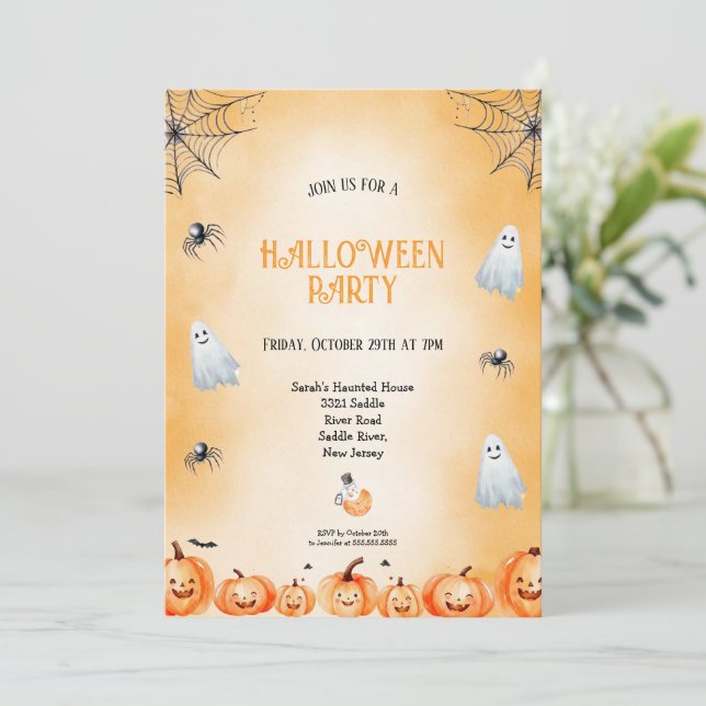 INVITATION ORANGE ET WHAT ET BLACK HALLOWEEN PARTY (Debout devant)