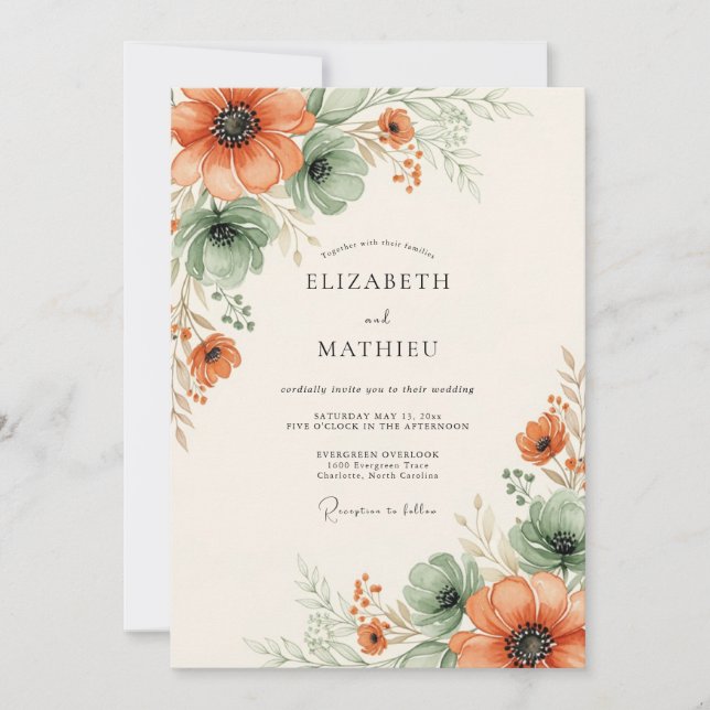 Invitation Orange Ethereal Floral Wedding (Devant)