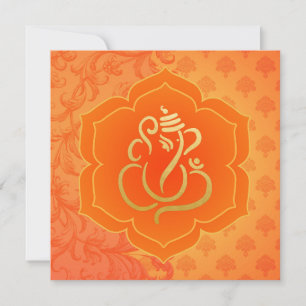 Invitation Orange Ethnic Damask Gold Ganesh Mariage indien