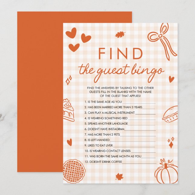 Invitation Orange Fall Trouvez l'invité Bingo Baby shower jeu (Devant / Derrière)