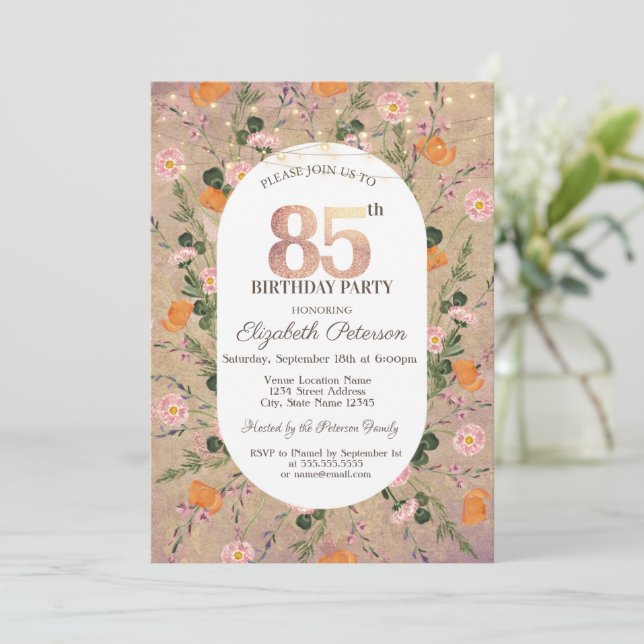 Invitation Orange Fleur sauvage lampes 85e anniversaire (Debout devant)